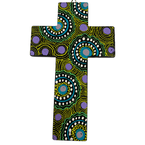 INDIGENOUS CROSS HAND PAINTED 20CM MM1