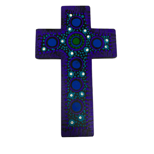 INDIGENOUS CROSS HAND PAINTED 20CM MM2