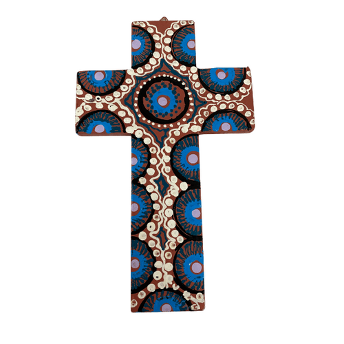 INDIGENOUS CROSS HAND PAINTED 20CM NN