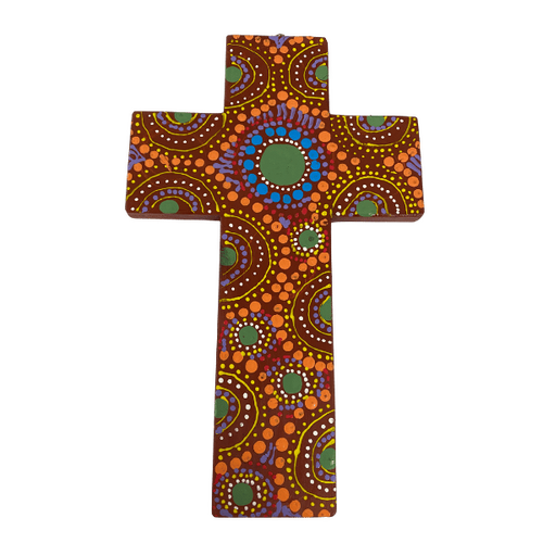 INDIGENOUS CROSS HAND PAINTED 20CM NN2