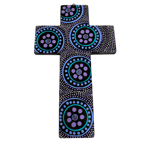 INDIGENOUS CROSS HAND PAINTED 20CM OO