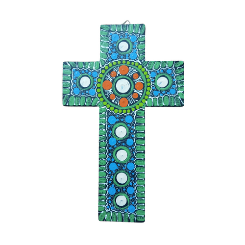 INDIGENOUS CROSS HAND PAINTED 20CM OO1