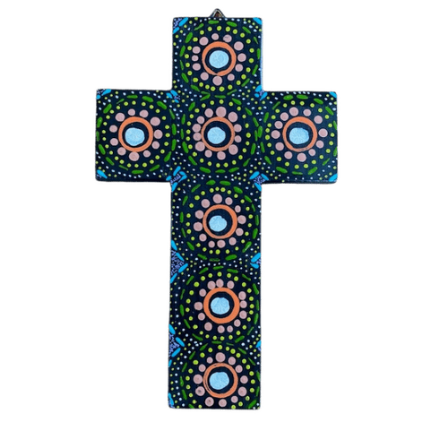 INDIGENOUS CROSS HAND PAINTED 20CM PP1