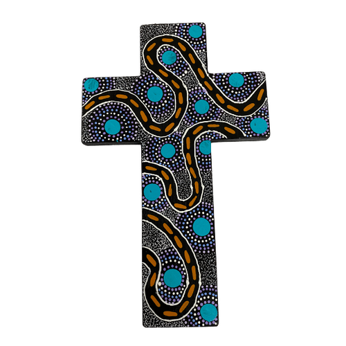 INDIGENOUS CROSS HAND PAINTED 20CM PP1