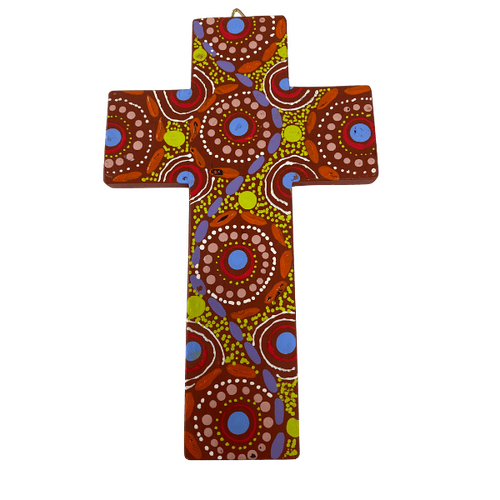 INDIGENOUS CROSS HAND PAINTED 20CM PP2