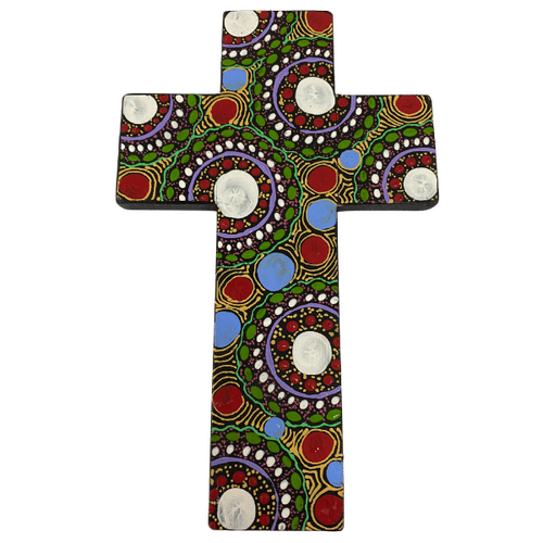 INDIGENOUS CROSS HAND PAINTED 20CM QQ1