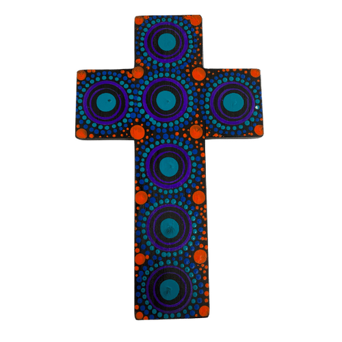 INDIGENOUS CROSS HAND PAINTED 20CM QQ2