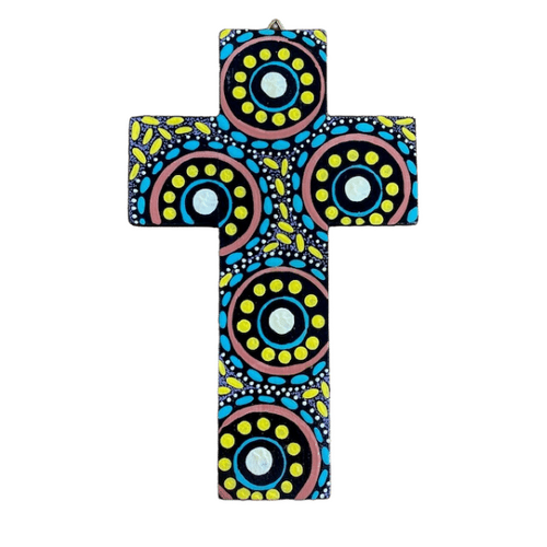 INDIGENOUS CROSS HAND PAINTED 20CM RR1