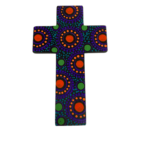 INDIGENOUS CROSS HAND PAINTED 20CM SS