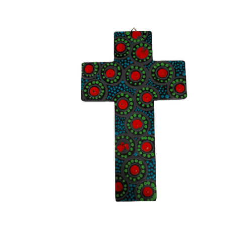 INDIGENOUS CROSS HAND PAINTED 20CM SS1