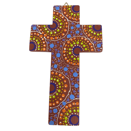 INDIGENOUS CROSS HAND PAINTED 20CM TT1