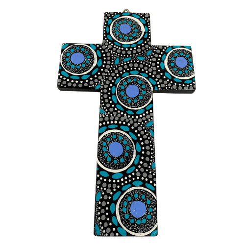 INDIGENOUS CROSS HAND PAINTED 20CM UU1