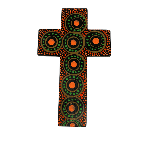 INDIGENOUS CROSS HAND PAINTED 20CM VV