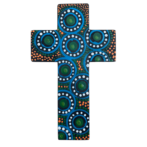 INDIGENOUS CROSS HAND PAINTED 20CM XX1