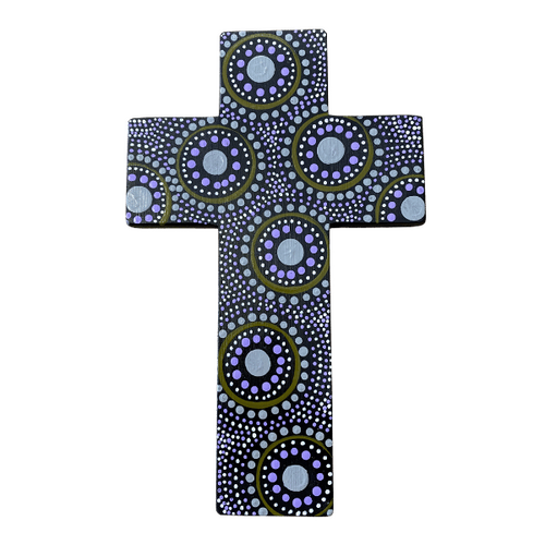 INDIGENOUS CROSS HAND PAINTED 20CM YY1