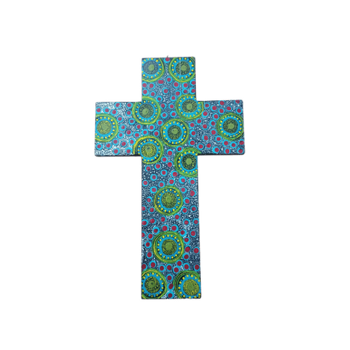 INDIGENOUS CROSS HAND PAINTED 30CM AAA