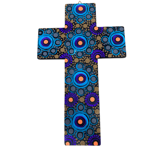 INDIGENOUS CROSS HAND PAINTED 30CM AAA2