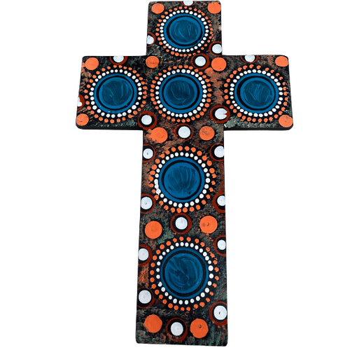 INDIGENOUS CROSS HAND PAINTED 30CM BBB