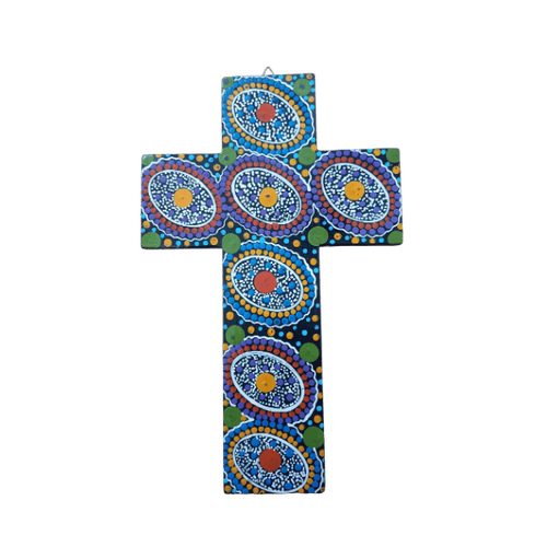 INDIGENOUS CROSS HAND PAINTED 30CM BBB2