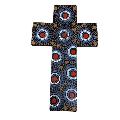 INDIGENOUS CROSS HAND PAINTED 30CM CCC2