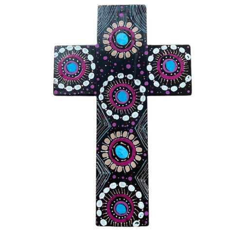 INDIGENOUS CROSS HAND PAINTED 30CM DDD