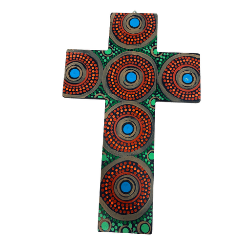 INDIGENOUS CROSS HAND PAINTED 30CM DDD2