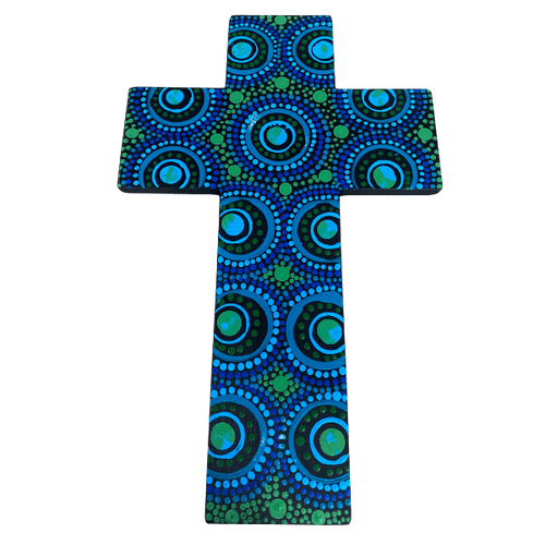 INDIGENOUS CROSS HAND PAINTED 30CM EEE