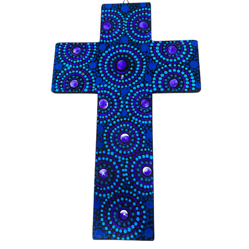 INDIGENOUS CROSS HAND PAINTED 30CM EEE2
