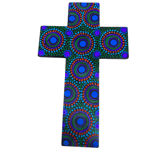 INDIGENOUS CROSS HAND PAINTED 30CM FFF