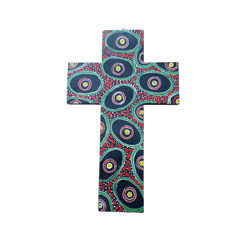 INDIGENOUS CROSS HAND PAINTED 30CM FFF2