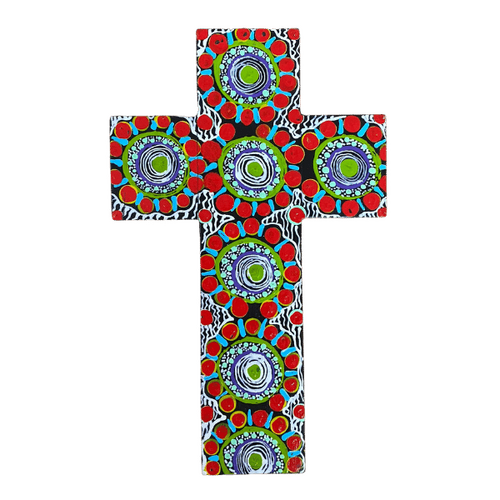 INDIGENOUS CROSS HAND PAINTED 30CM GGG2