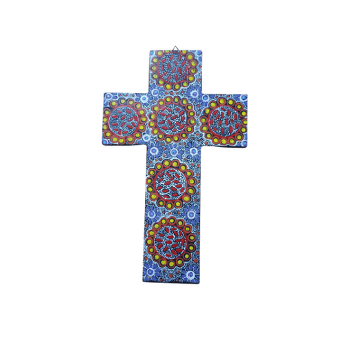 INDIGENOUS CROSS HAND PAINTED 30CM HHH2