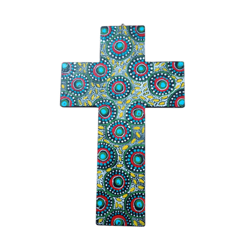 INDIGENOUS CROSS HAND PAINTED 30CM JJJ