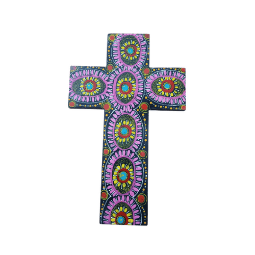 INDIGENOUS CROSS HAND PAINTED 30CM KKK