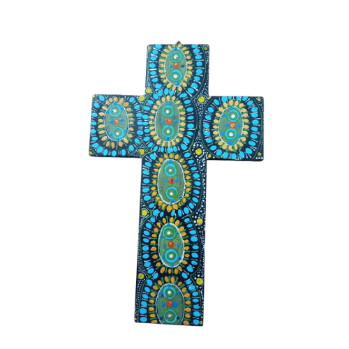 INDIGENOUS CROSS HAND PAINTED 30CM KKK2