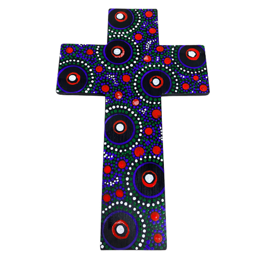 INDIGENOUS CROSS HAND PAINTED 30CM LLL