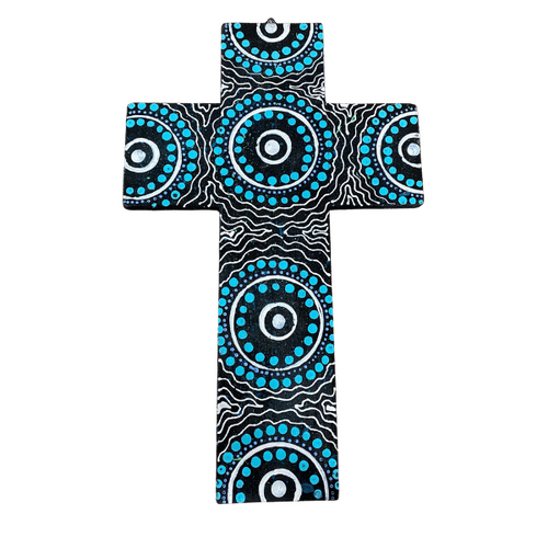 INDIGENOUS CROSS HAND PAINTED 30CM LLL2