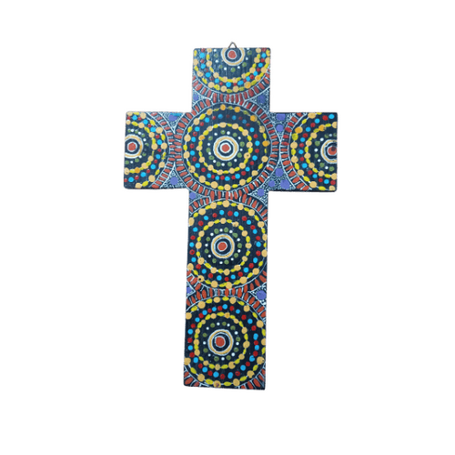 INDIGENOUS CROSS HAND PAINTED 30CM MMM