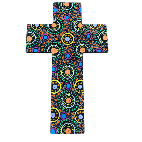 INDIGENOUS CROSS HAND PAINTED 30CM MMM2