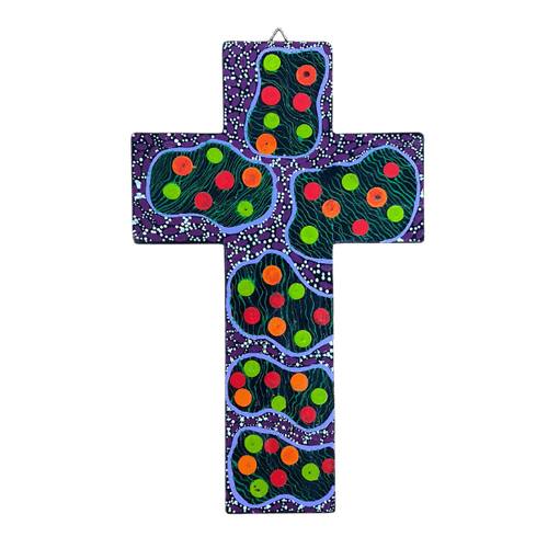INDIGENOUS CROSS HAND PAINTED 30CM NNN2