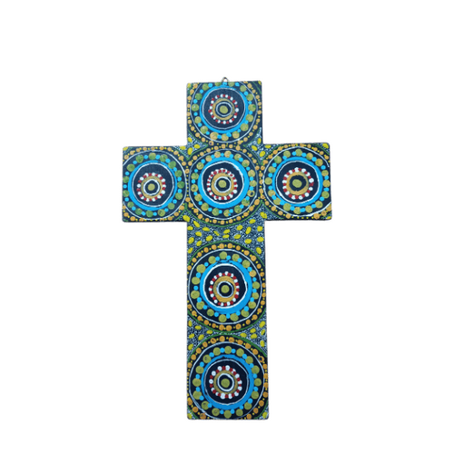INDIGENOUS CROSS HAND PAINTED 30CM OOO