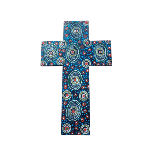 INDIGENOUS CROSS HAND PAINTED 30CM PPP2