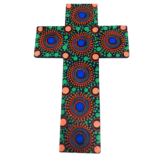 INDIGENOUS CROSS HAND PAINTED 30CM QQQ2