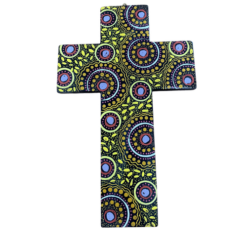 INDIGENOUS CROSS HAND PAINTED 30CM RRR2