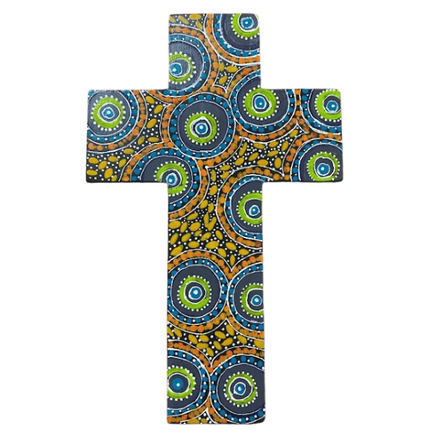 INDIGENOUS CROSS HAND PAINTED 30CM SSS2