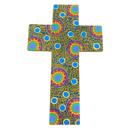 INDIGENOUS CROSS HAND PAINTED 30CM TTT