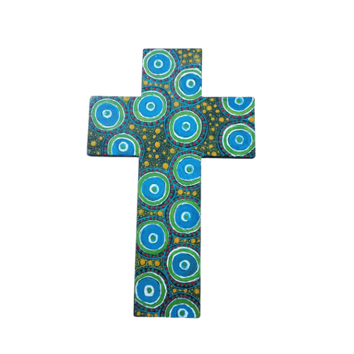 INDIGENOUS CROSS HAND PAINTED 30CM TTT2