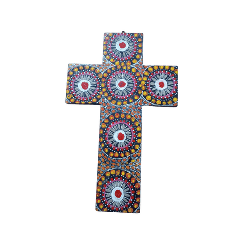 INDIGENOUS CROSS HAND PAINTED 30CM UUU
