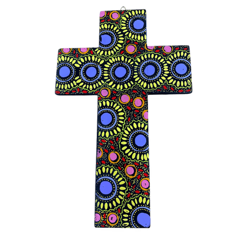 INDIGENOUS CROSS HAND PAINTED 30CM UUU2
