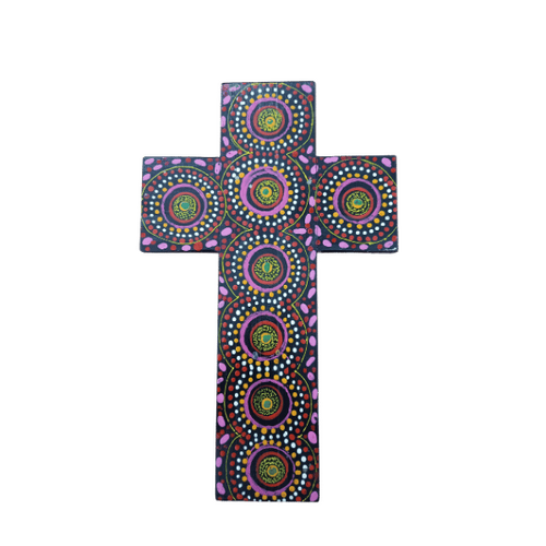 INDIGENOUS CROSS HAND PAINTED 30CM VVV2